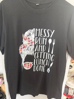 Black Graphic 'Messy Bun and Getting Lunch Done' T-Shirt
